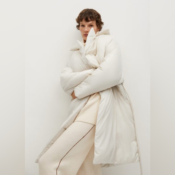 Coat Cream  Mango Paddeded Quilted Coat Greener puffer oversized - Picture 1 of 17